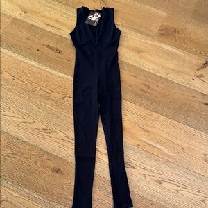 Naked Wardrobe Navy Sleeveless Ribbed Jumpsuit
